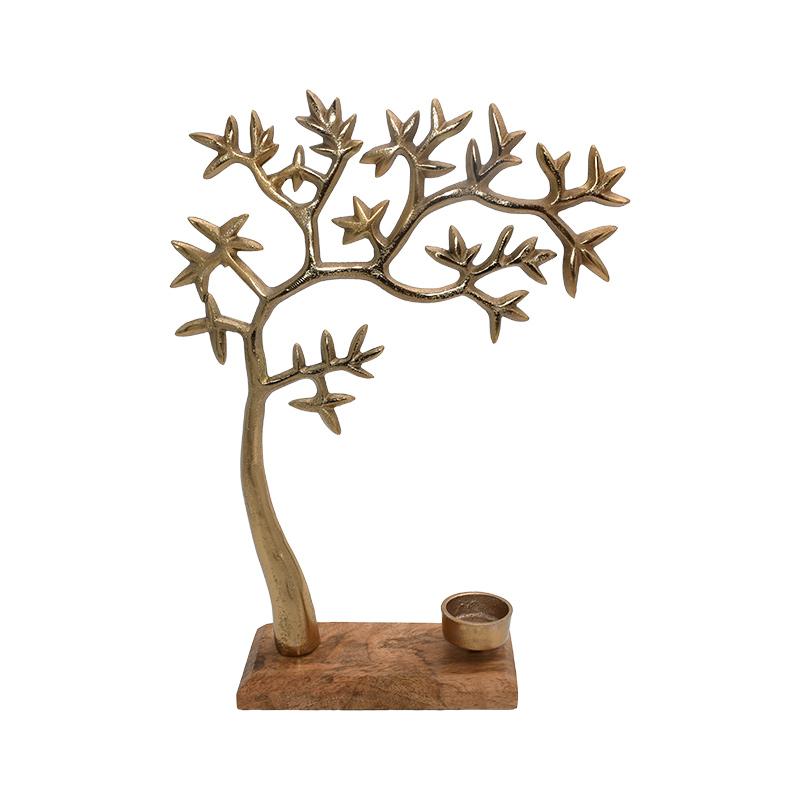 Tree Κηροπήγιο για Ρεσώ Ξύλινο σε Χρυσό Χρώμα 28x37εκ.