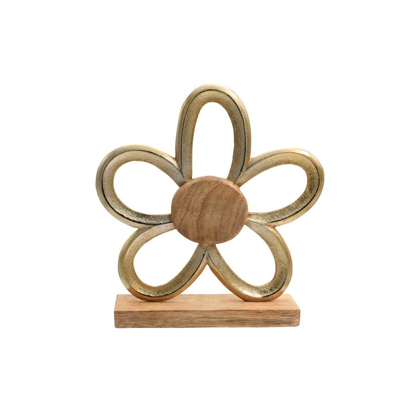 Διακοσμητικο Αλουμινιου χρυσό Flower  Ξυλινη Βαση Χρυσο Χρωμα 25x5x27εκ