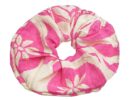 Scrunchie κοκαλάκι για τα μαλλιά λευκό ρόζ με λουλούδια και χρυσές λεπτομέρειες 8Χ2