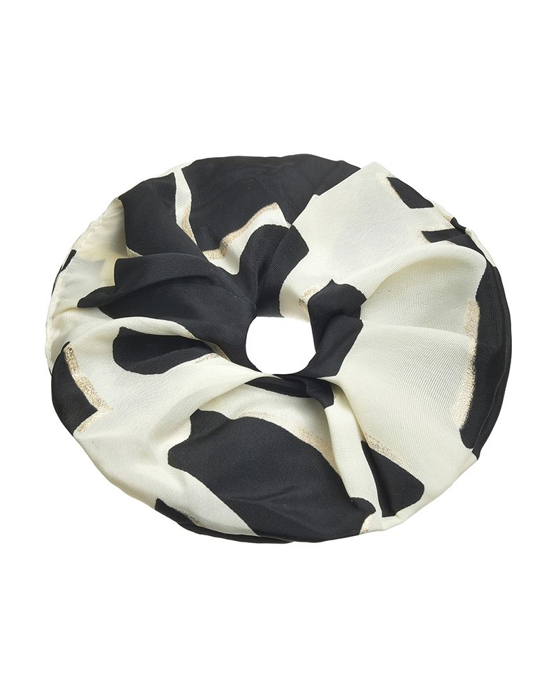 Scrunchie κοκαλάκι για τα μαλλιά  μαύρο μπέζ χρώμα και χρυσές λεπτομέρειες 8Χ2