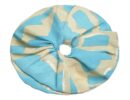 Scrunchie κοκαλάκι για τα μαλλιά γαλάζιο μπέζ χρώμα και χρυσές λεπτομέρειες 8Χ2