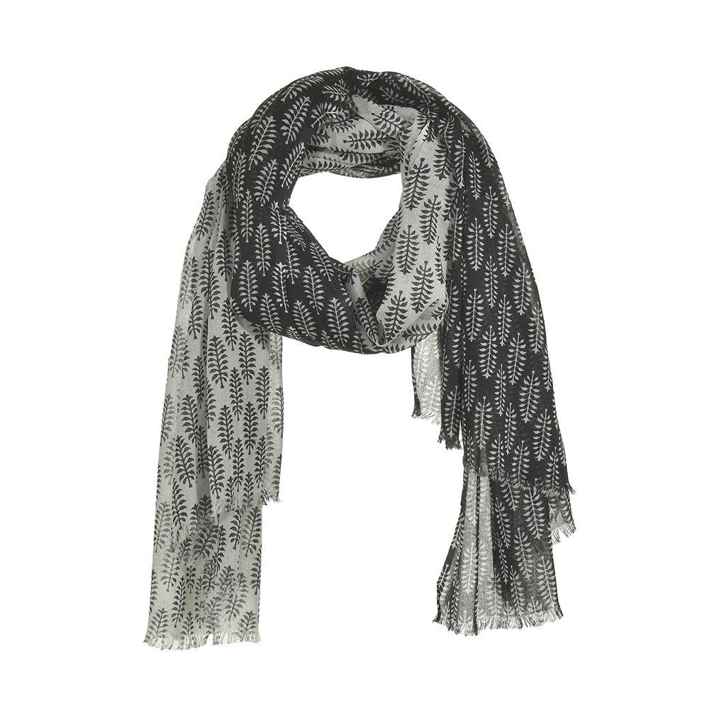 Φουλάρι παρεό μαύρο με λευκά φύλλα 100Χ180 100% cotton